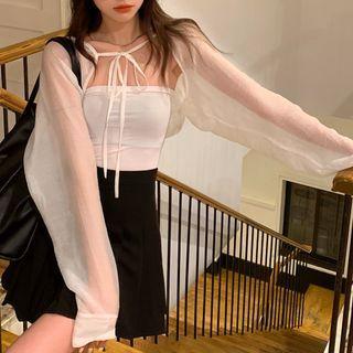 Set: Plain Tube Top + Tie-strap Cropped Light Jacket
