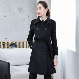 Lapel Collar Single-breasted Woolen Coat