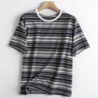 Short-sleeve Round-neck Color Block Striped T-shirt