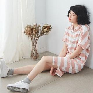 Short-sleeve Striped Hoodie Dress