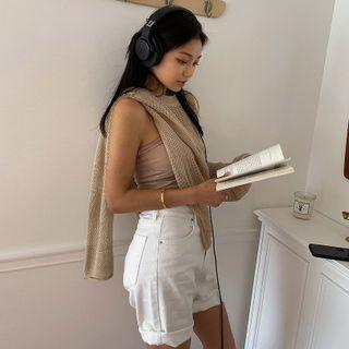 Fringed Slit Cotton Shorts