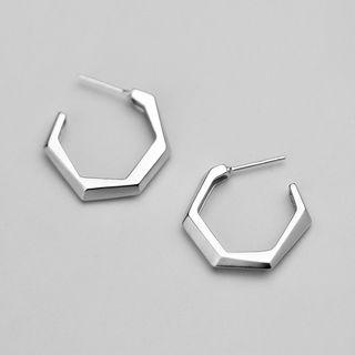 925 Sterling Silver Geometric Open Hoop Earring 1 Pair - As Shown In Figure - One Size