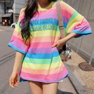 Letter-printed Rainbow Stripe T-shirt