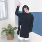Set: Long-sleeve Slit A-line Dress + Sleeveless Pleated Dress