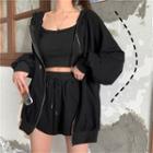 Set: Zip Hoodie + Wide-leg Shorts + Spaghetti Strap Top