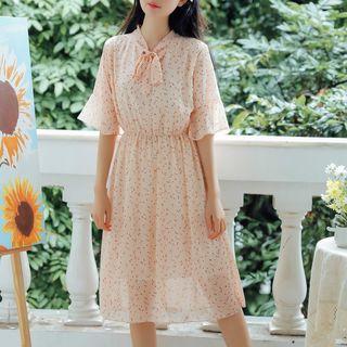 Bell-sleeve Dotted Midi Dress