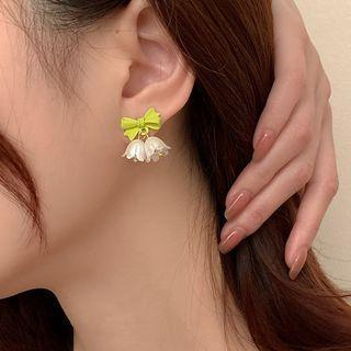 Bow Flower Acrylic Fringed Earring 1 Pair - Greenish Yellow & White - One Size
