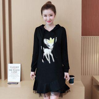 Deer Sequined Mini Hoodie Dress