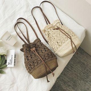 Drawstring Crochet Bucket Backpack