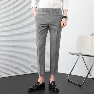 Pinstriped Cropped Tapered Dress Pants