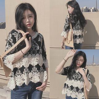 Two Tone Lace Short-sleeve Top