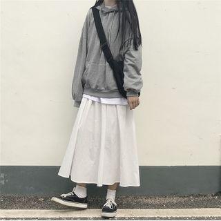 Drawstring Hoodie / A-line Midi Skirt
