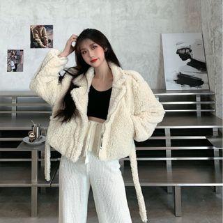 Faux Shearling Zip Jacket / Plain Sleeveless Top / Knit Pants