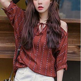 Cold-shoulder Lace-up Blouse