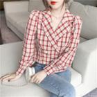 Long Sleeve Double Breast Plaid Cropped Shirt