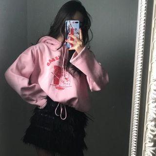 Cropped Print Hoodie