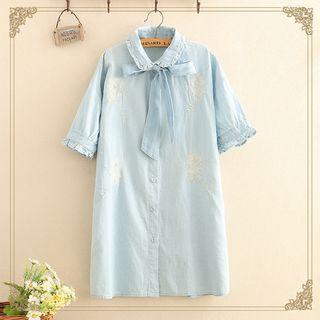 Flower Embroidered Short Sleeve Shirt Dress