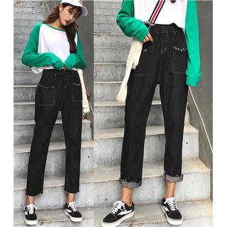 High-waist Cropped Straight-cut Jeans