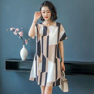 Print Short-sleeve Chiffon Shift Dress