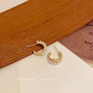 Faux Pearl Layered Mini Open Hoop Earring 1 Pair - Earring - Faux Pearl - Gold - One Size