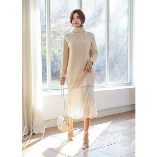 Turtle-neck Raglan Mini Knit Dress