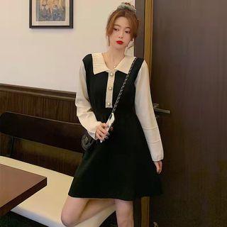 Long-sleeve Glitter Knit Mini A-line Dress