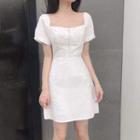 Short-sleeve Square Neck Slim Fit Plain Dress