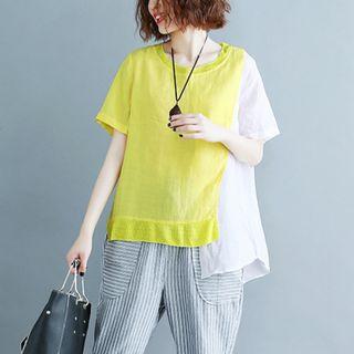 Irregular Hem Color Block Short-sleeve T-shirt