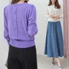 Puff-shoulder Button-back Knit Top