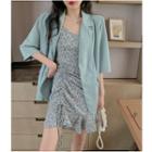 Elbow-sleeve Blazer / Spaghetti Strap Floral Print Mini Dress