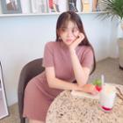 Short-sleeve Cable Knit Bodycon Dress