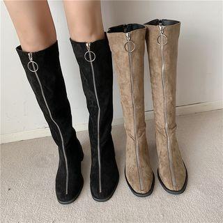Chunky Heel Zip-up Tall Boots