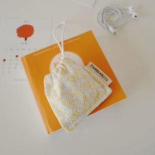 Floral Embroidered Drawstring Pouch Yellow - One Size