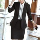 Single-button Blazer / Mini Pencil Skirt / Long-sleeve Shirt / Straight-cut Dress Pants / Set
