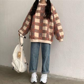 Plaid Faux Shearling Oversize Pullover