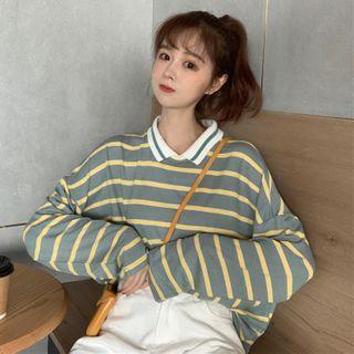 Collar Striped Sweatshirt