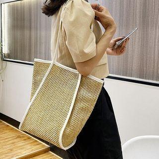Contrast Strap Woven Shopper Bag