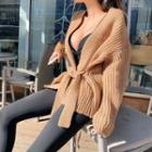 Knit Cropped Sweater With Tie Detail