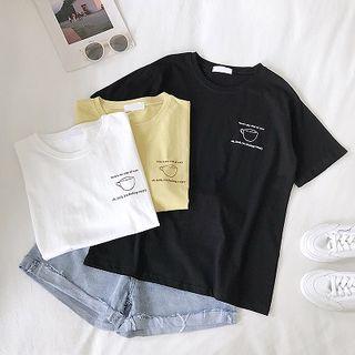 Picture Print Short-sleeve Loose-fit Top
