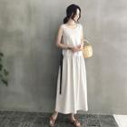 Sleeveless Drawstring-waist Linen Blend Maxi Dress