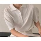 [dearest] Plain Puff-sleeve Polo Shirt Ivory - One Size