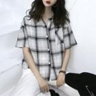 Short-sleeve Plaid Shirt As Shown In Figure - One Size