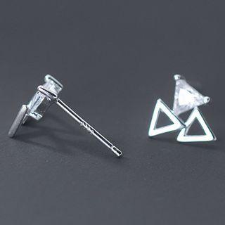 Triangle Rhinestone Sterling Silver Earring 1 Pair - S925 Silver - Silver - One Size
