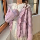 Long-sleeve Cropped Flower Trim Knit Sweater Jacket