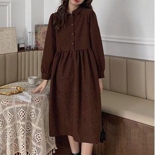 Corduroy Midi A-line Shirtdress / Sweater Vest