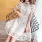Short-sleeve Floral Lace A-line Qipao Dress