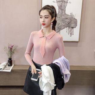 Tie Accent Long-sleeve Knit Top