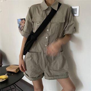 Buttoned Short Sleeve Jumpsuit
