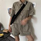 Buttoned Short Sleeve Jumpsuit