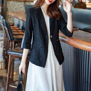 Set: Elbow-sleeve Blazer + Midi A-line Dress